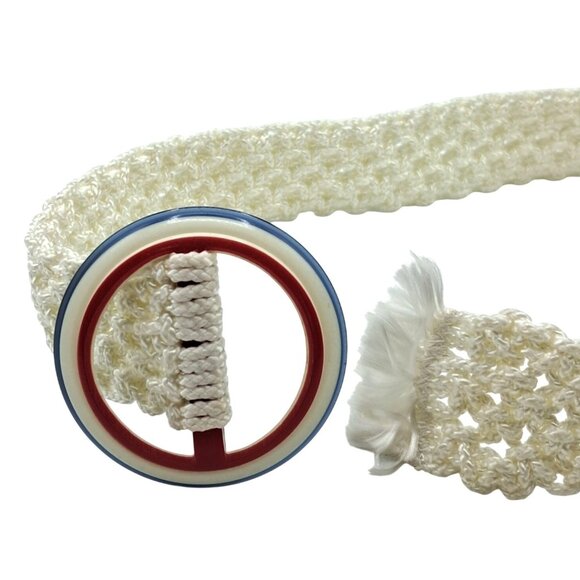 Vintage Macrame Belt Celluloid Buckle Red White Blue Accessories - Picture 3 of 9